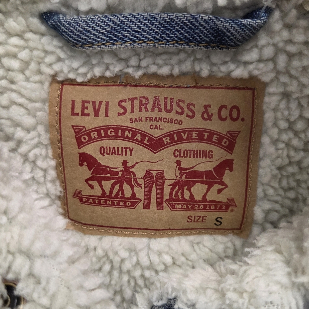 Levi's Original Sherpa Trucker Jacket Blue Denim Jean Coat Women's Size Small - Picture 9 of 14